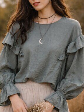 Sage Ruffle Taffeta Blouse Romantic Gothic Prairie Witchy Size L Prologue